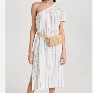 Madewell 100% Cotton Blue White Seersucker Striped One Shoulder Midi Dress XS
